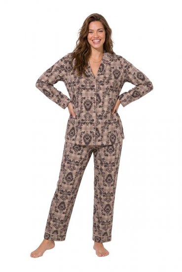 Ulla Popken 852649 Pijama com padrão e gola de camisa Castanho - Pijamas/Loungewear - 