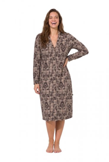 Ulla Popken 852653 Camisa de noite estampada com gola de camisa Castanho - Camisas de noite - 