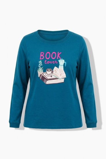 Ulla Popken 852710 Camisola de estar em casa de manga comprida Petróleo - Pijamas/Loungewear - 