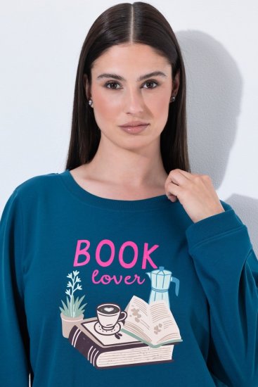 Ulla Popken 852710 Camisola de estar em casa de manga comprida Petróleo - Pijamas/Loungewear - 