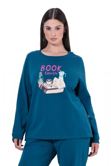 Ulla Popken 852710 Camisola de estar em casa de manga comprida Petróleo - Pijamas/Loungewear - 
