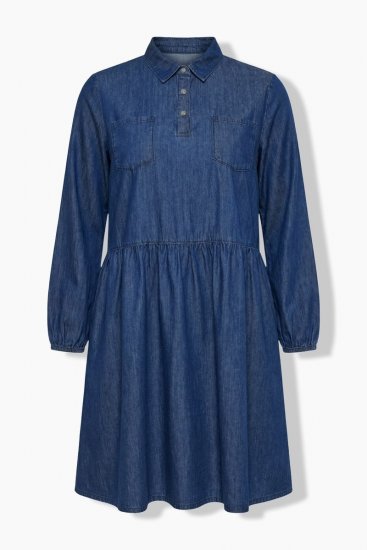 Ulla Popken 852768 Vestido de ganga evasê com bolsos Azul ganga - Vestidos - Vestidos para todos os tamanhos