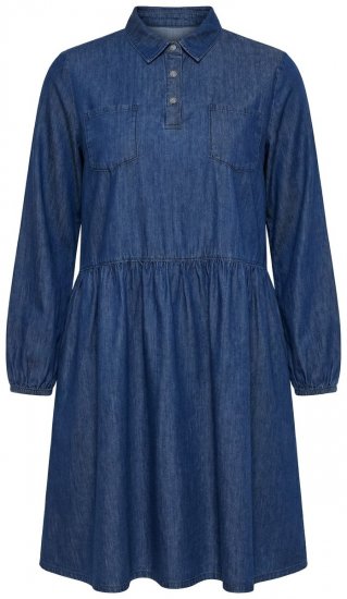Ulla Popken 852768 Vestido de ganga evasê com bolsos Azul ganga - Vestidos - Vestidos para todos os tamanhos