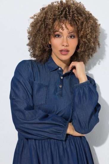 Ulla Popken 852768 Vestido de ganga evasê com bolsos Azul ganga - Vestidos - Vestidos para todos os tamanhos