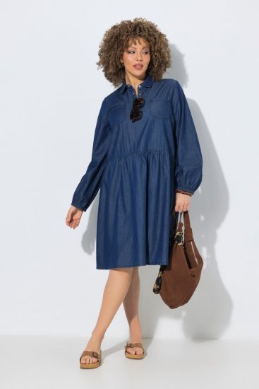 Ulla Popken 852768 Vestido de ganga evasê com bolsos Azul ganga - Vestidos - Vestidos para todos os tamanhos