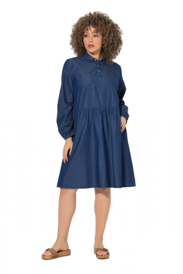 Ulla Popken 852768 Vestido de ganga evasê com bolsos Azul ganga - Vestidos - Vestidos para todos os tamanhos