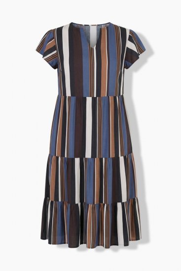 Ulla Popken 852771 Vestido às riscas com folhos Azul-marinho - Vestidos - Vestidos para todos os tamanhos
