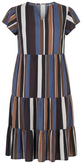 Ulla Popken 852771 Vestido às riscas com folhos Azul-marinho - Vestidos - Vestidos para todos os tamanhos