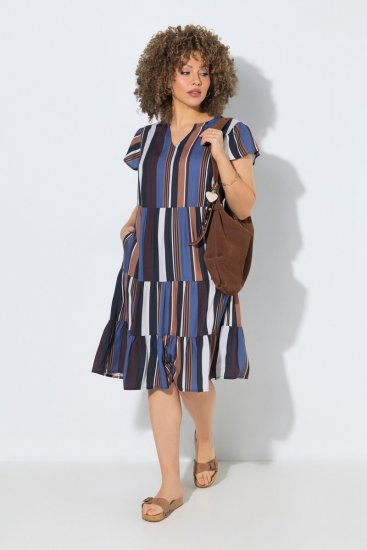Ulla Popken 852771 Vestido às riscas com folhos Azul-marinho - Vestidos - Vestidos para todos os tamanhos
