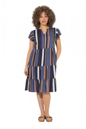Ulla Popken 852771 Vestido às riscas com folhos Azul-marinho - Vestidos - Vestidos para todos os tamanhos