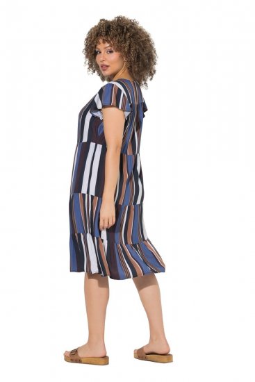 Ulla Popken 852771 Vestido às riscas com folhos Azul-marinho - Vestidos - Vestidos para todos os tamanhos