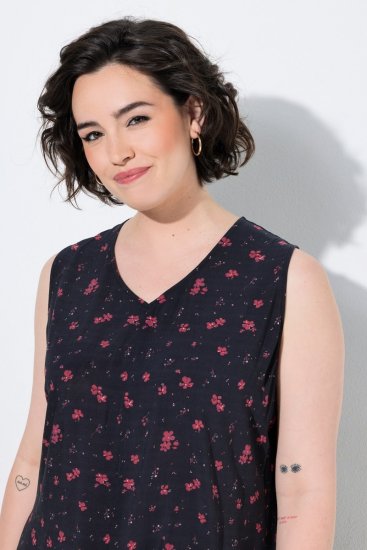 Ulla Popken 852824 Vestido floral Preto - Vestidos de verão - Vestidos de verão plus size