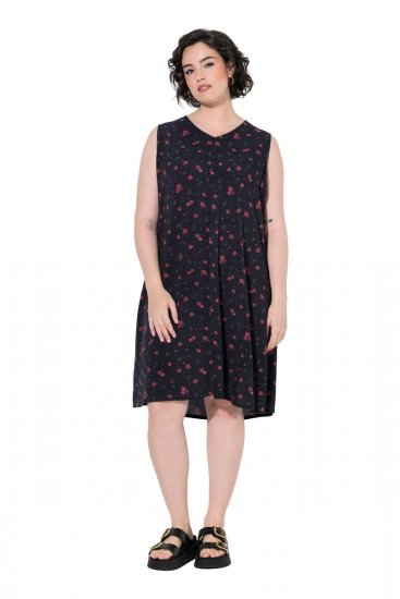 Ulla Popken 852824 Vestido floral Preto - Vestidos de verão - Vestidos de verão plus size