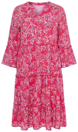 Ulla Popken 852841 Vestido floral com folhos Magenta - Vestidos midi - Vestidos Midi Tamanhos Grandes