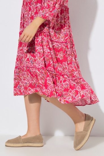 Ulla Popken 852841 Vestido floral com folhos Magenta - Vestidos midi - Vestidos Midi Tamanhos Grandes