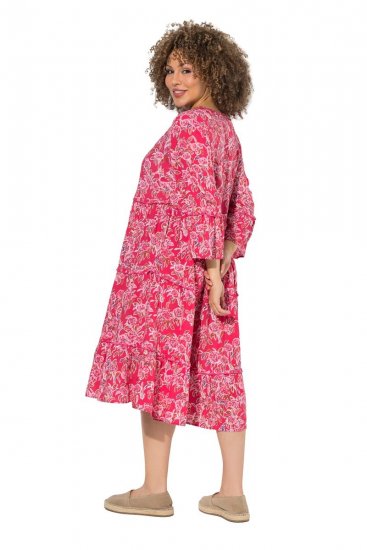 Ulla Popken 852841 Vestido floral com folhos Magenta - Vestidos midi - Vestidos Midi Tamanhos Grandes