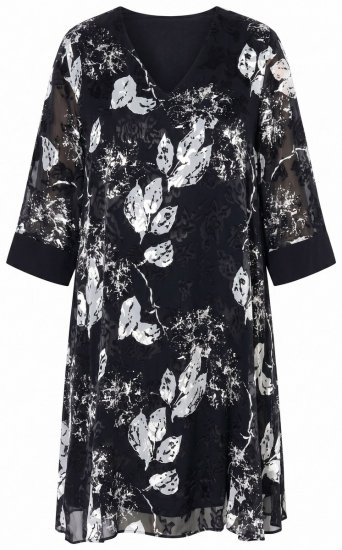 Ulla Popken 852959 Vestido floral com manga 3/4 Preto - Vestidos midi - Vestidos Midi Tamanhos Grandes