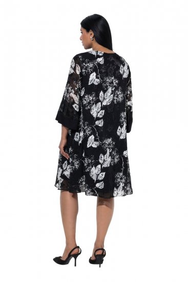 Ulla Popken 852959 Vestido floral com manga 3/4 Preto - Vestidos midi - Vestidos Midi Tamanhos Grandes