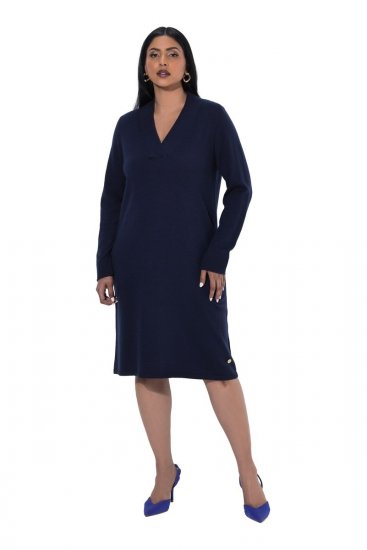 Ulla Popken 853077 Vestido de malha de manga comprida Azul-marinho - Vestidos de malha - 