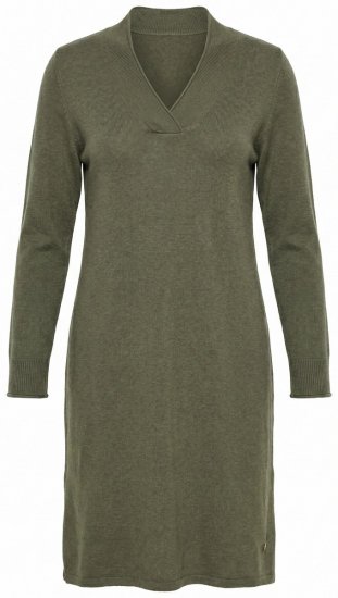 Ulla Popken 853077 Vestido de malha de manga comprida com decote em V Caqui - Vestidos de malha - 