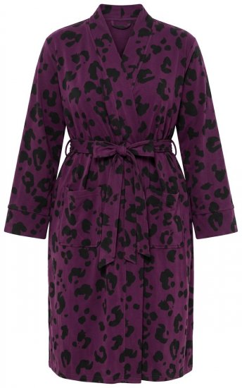 Ulla Popken 853168 Roupão turco com padrão animal Ameixa - Robes & roupões - 