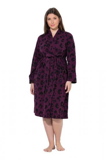 Ulla Popken 853168 Roupão turco com padrão animal Ameixa - Robes & roupões - 