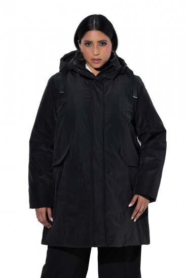 Ulla Popken 853351 Casaco acolchoado Sympatex impermeável com capuz Preto - Jaquetas - Casacos plus size para mulher