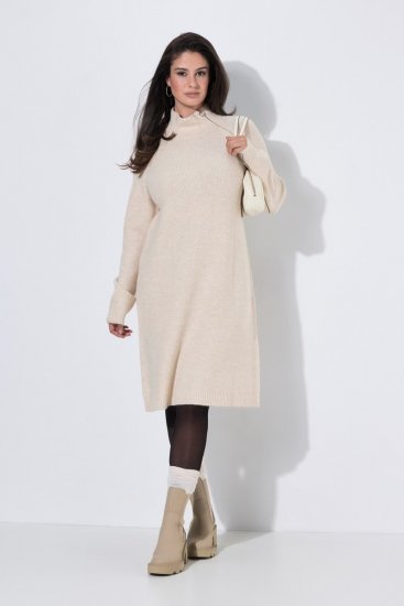 Ulla Popken 853504 Vestido de malha de manga comprida com gola alta Branco sujo - Vestidos de malha - 