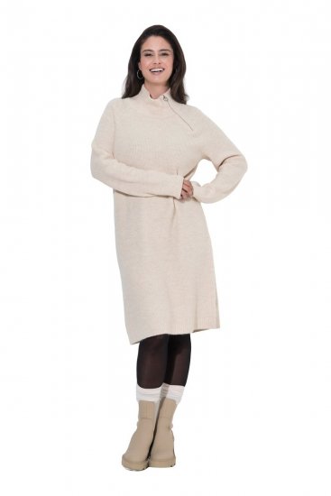 Ulla Popken 853504 Vestido de malha de manga comprida com gola alta Branco sujo - Vestidos de malha - 