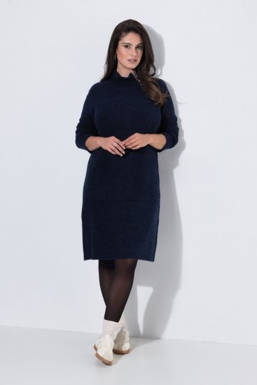 Ulla Popken 853504 Vestido de malha com gola alta Azul-marinho - Vestidos - Vestidos para todos os tamanhos