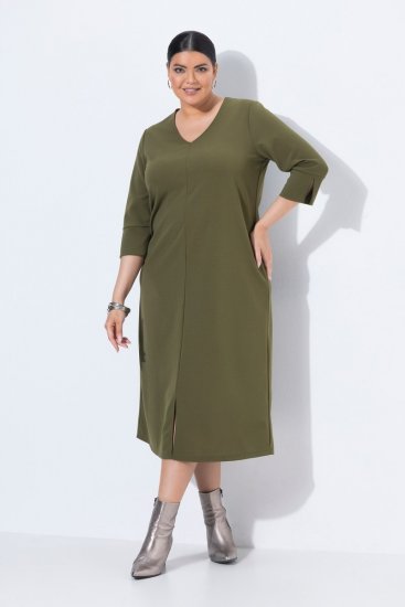 Ulla Popken 853510 Vestido midi com bolsos Caqui - Vestidos midi - Vestidos Midi Tamanhos Grandes