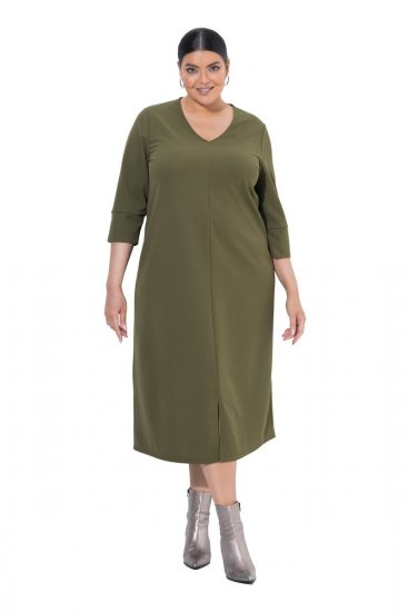 Ulla Popken 853510 Vestido midi com bolsos Caqui - Vestidos midi - Vestidos Midi Tamanhos Grandes