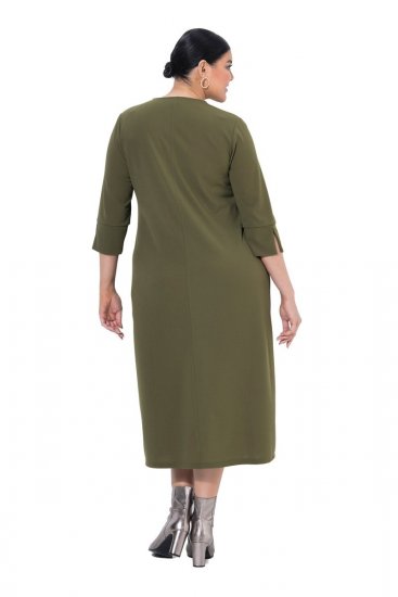 Ulla Popken 853510 Vestido midi com bolsos Caqui - Vestidos midi - Vestidos Midi Tamanhos Grandes