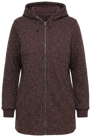 Ulla Popken 853577 Casaco de fleece de malha com capuz e estampado Castanho mogno - Roupa polar - 