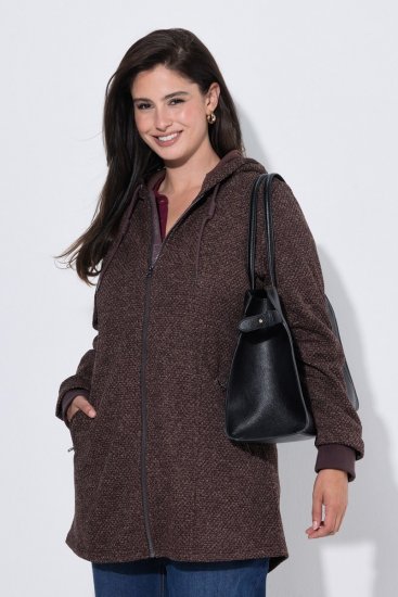 Ulla Popken 853577 Casaco de fleece de malha com capuz e estampado Castanho mogno - Roupa polar - 
