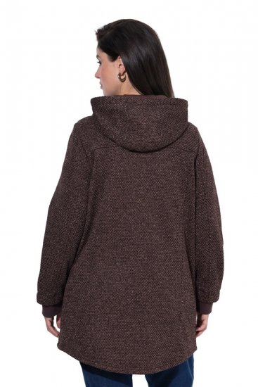 Ulla Popken 853577 Casaco de fleece de malha com capuz e estampado Castanho mogno - Roupa polar - 