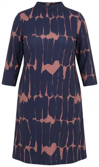 Ulla Popken 853590 Vestido de jersey estampado com manga 3/4 Azul-marinho - Vestidos - Vestidos para todos os tamanhos