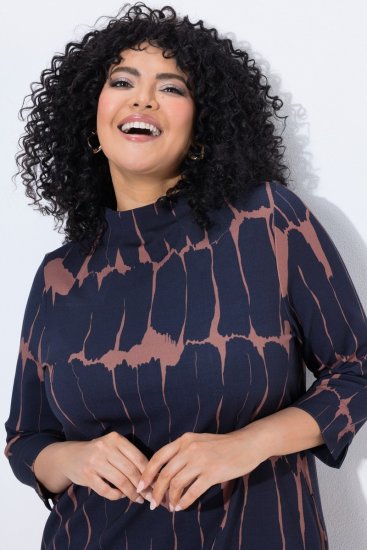 Ulla Popken 853590 Vestido de jersey estampado com manga 3/4 Azul-marinho - Vestidos - Vestidos para todos os tamanhos
