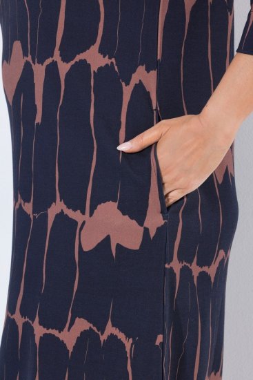 Ulla Popken 853590 Vestido de jersey estampado com manga 3/4 Azul-marinho - Vestidos - Vestidos para todos os tamanhos