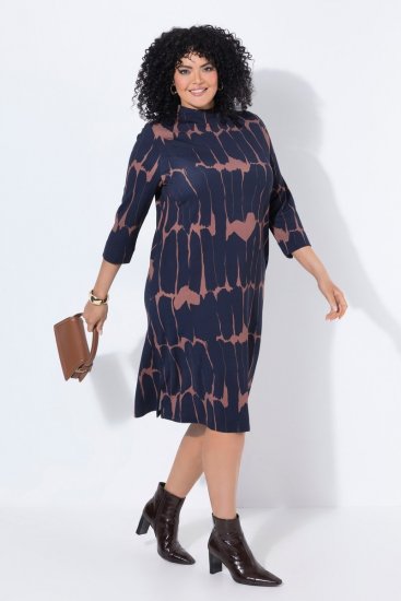Ulla Popken 853590 Vestido de jersey estampado com manga 3/4 Azul-marinho - Vestidos - Vestidos para todos os tamanhos