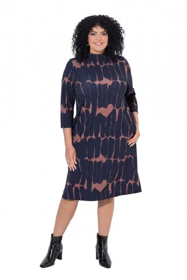 Ulla Popken 853590 Vestido de jersey estampado com manga 3/4 Azul-marinho - Vestidos - Vestidos para todos os tamanhos