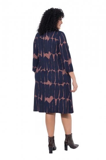 Ulla Popken 853590 Vestido de jersey estampado com manga 3/4 Azul-marinho - Vestidos - Vestidos para todos os tamanhos