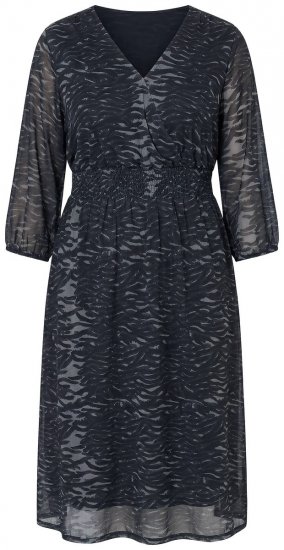 Ulla Popken 853620 Vestido midi com padrão animal e manga 3/4 Preto - Vestidos midi - Vestidos Midi Tamanhos Grandes