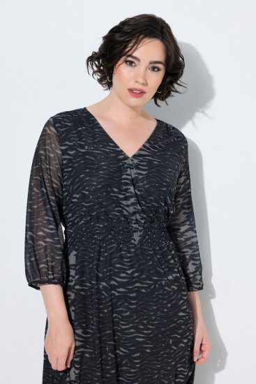 Ulla Popken 853620 Vestido midi com padrão animal e manga 3/4 Preto - Vestidos midi - Vestidos Midi Tamanhos Grandes
