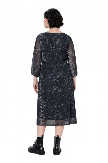 Ulla Popken 853620 Vestido midi com padrão animal e manga 3/4 Preto - Vestidos midi - Vestidos Midi Tamanhos Grandes