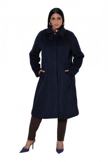 Ulla Popken 853646 Casaco de lã com gola de camisa Azul-marinho - Casacos - Casacos de Mulher em Tamanhos Grandes