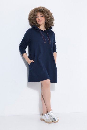 Ulla Popken 853652 Vestido de veludo com capuz Azul-marinho - Vestidos de noite - Vestidos de festa em tamanhos grandes