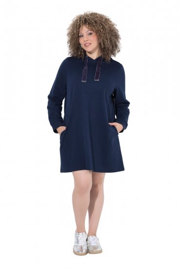 Ulla Popken 853652 Vestido de veludo com capuz Azul-marinho - Vestidos de noite - Vestidos de festa em tamanhos grandes