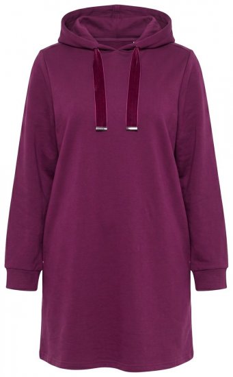 Ulla Popken 853652 Vestido de sweat de manga comprida com capuz Vermelho baga - Vestidos - Vestidos para todos os tamanhos