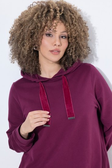 Ulla Popken 853652 Vestido de sweat de manga comprida com capuz Vermelho baga - Vestidos - Vestidos para todos os tamanhos